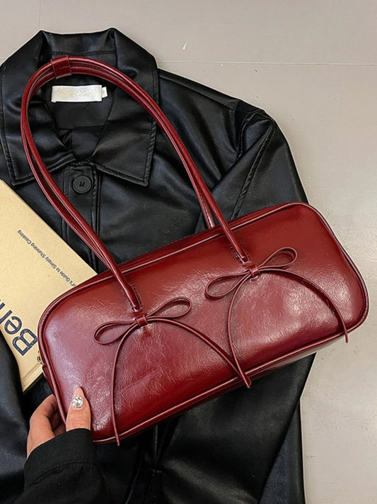 Exquisite Leather Bow Shoulder Bags Burgundy One Size