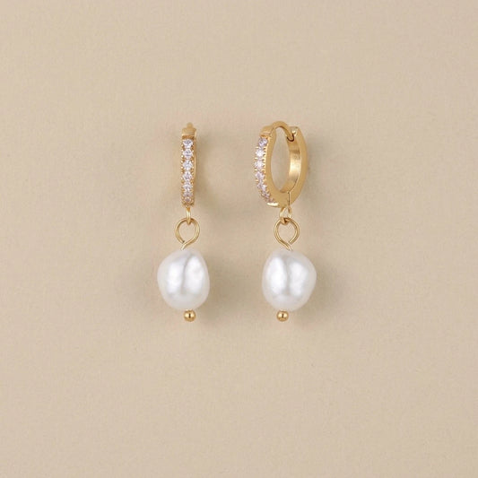 Pearl Drop Hoops Earrings Seravine Atelier Jewelry