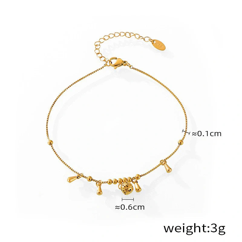 18K Gold exquisite fashion hollow exquisite ball inlaid gem design light luxury style anklet