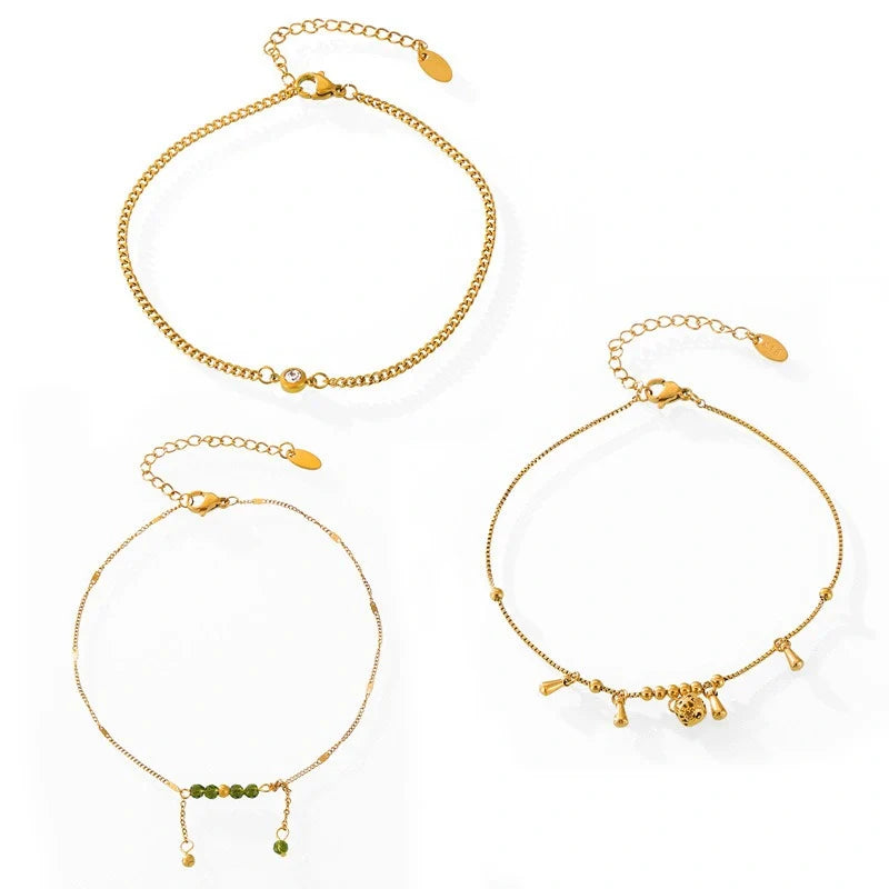 18K Gold exquisite fashion hollow exquisite ball inlaid gem design light luxury style anklet