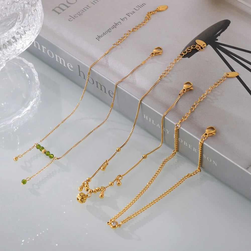 18K Gold exquisite fashion hollow exquisite ball inlaid gem design light luxury style anklet