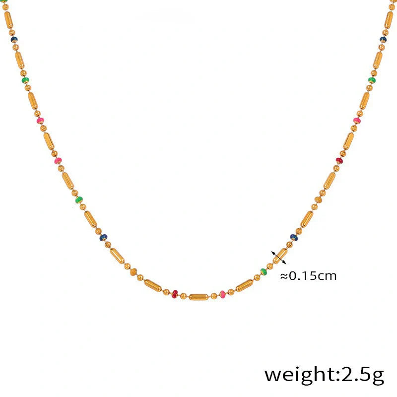 18K Gold light luxury noble geometric shape with round bead design simple style anklet necklace bracelet set