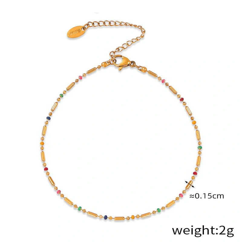18K Gold light luxury noble geometric shape with round bead design simple style anklet necklace bracelet set