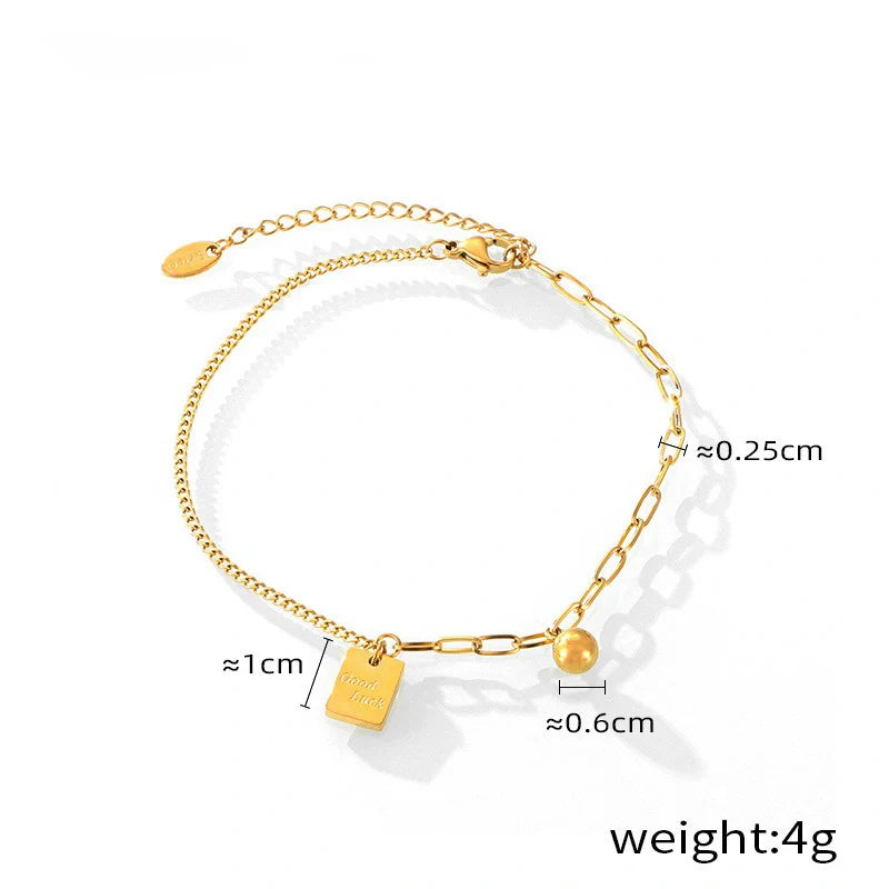 18K Gold noble and elegant small square Good Luck round ball design light luxury style anklet