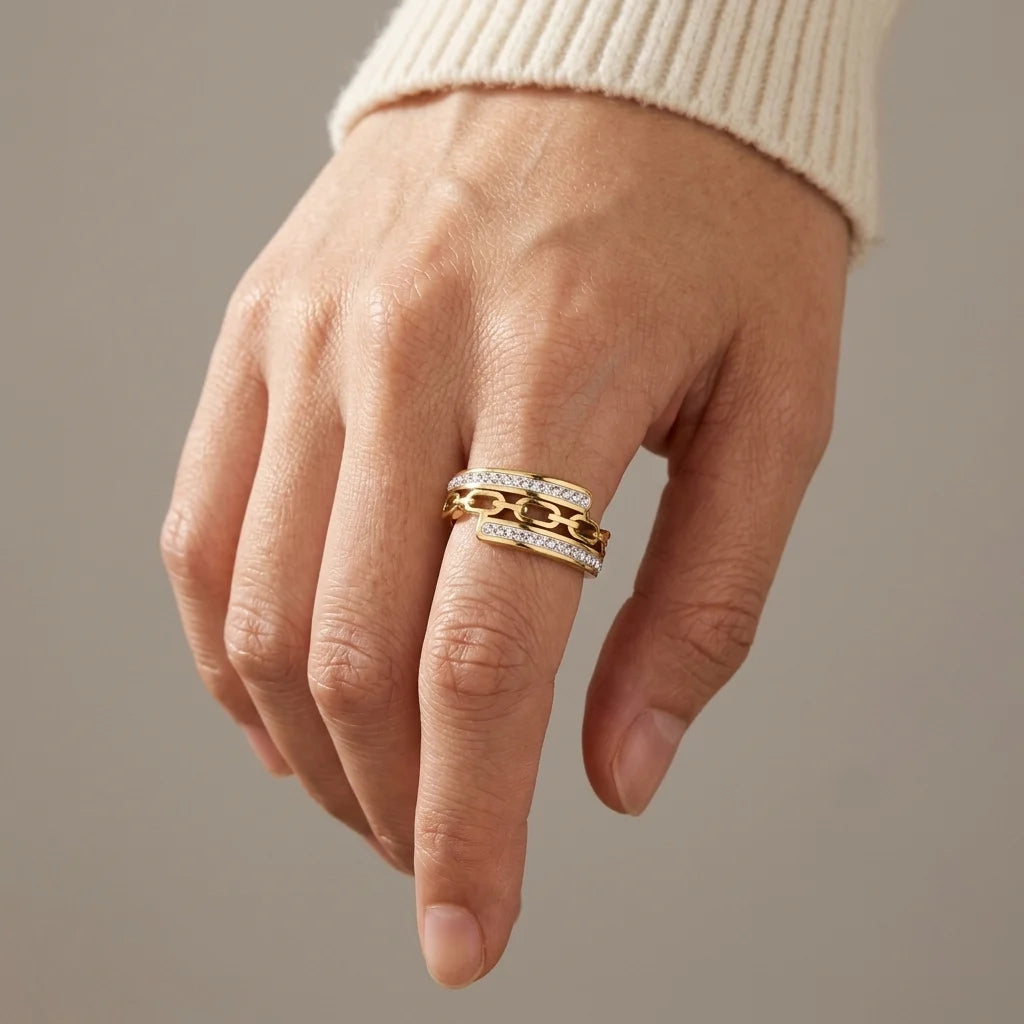 Chain Link Crystal Ring
