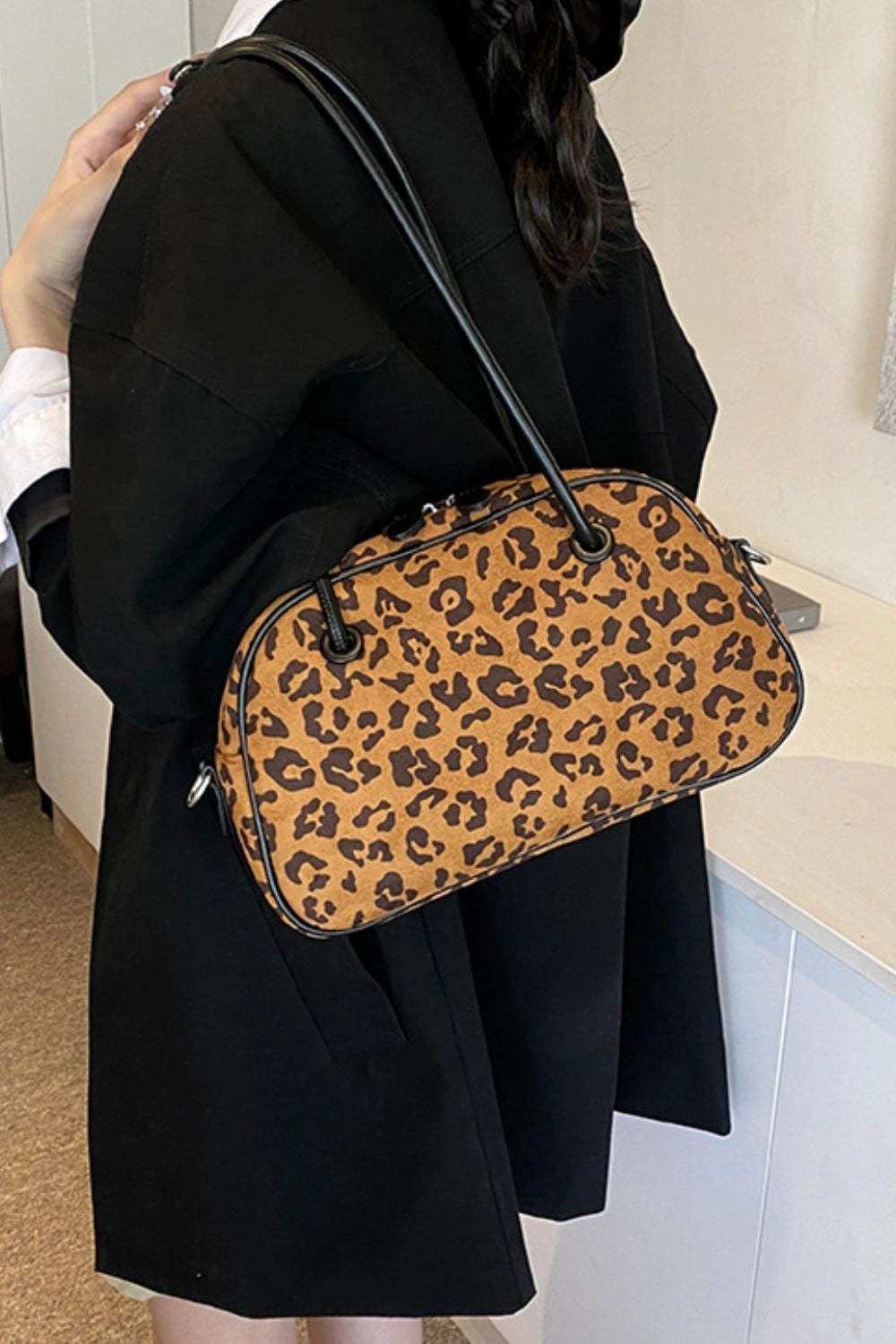 Fierce Leopard Suede Medium Shoulder Bag