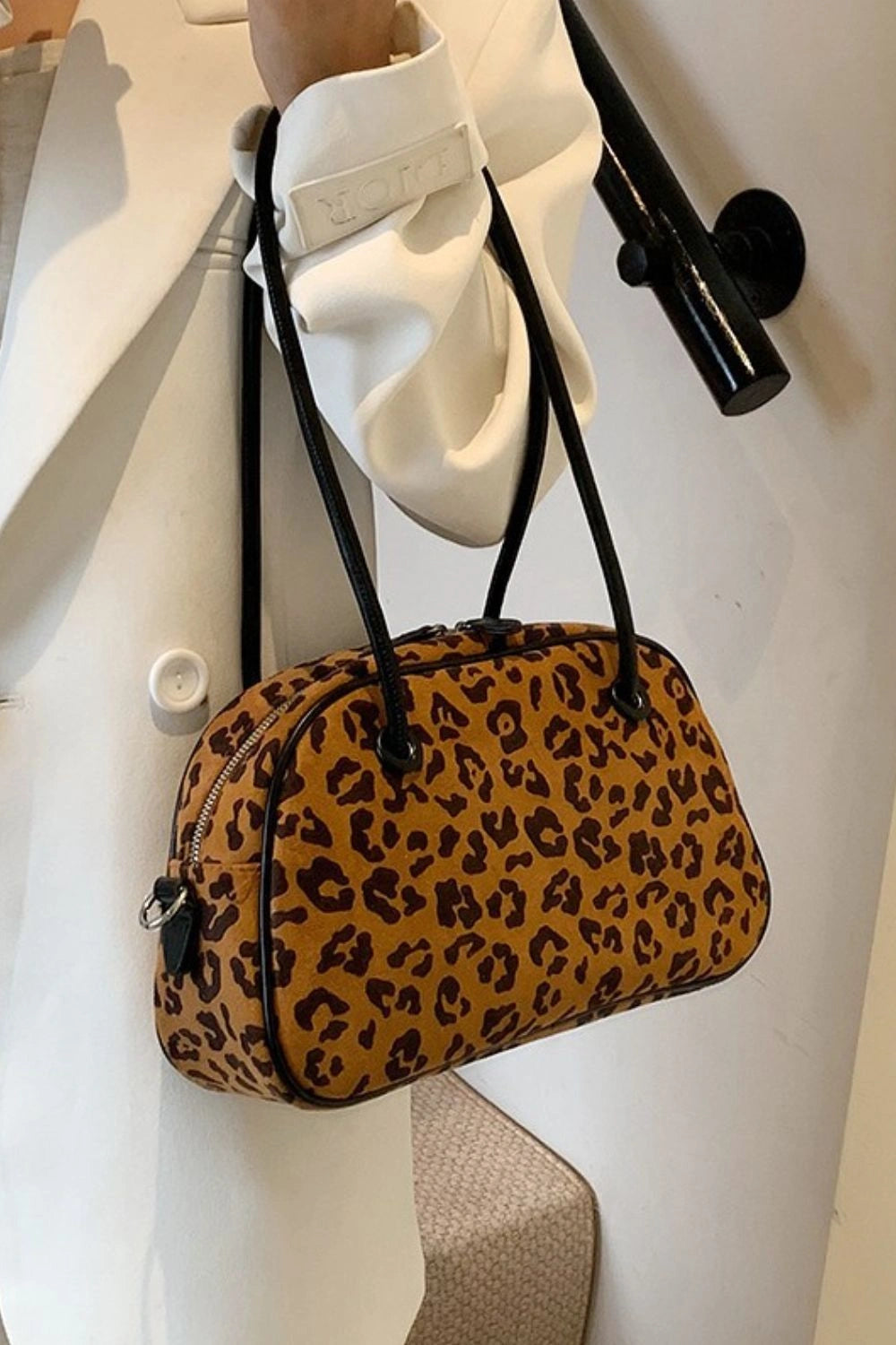 Fierce Leopard Suede Medium Shoulder Bag