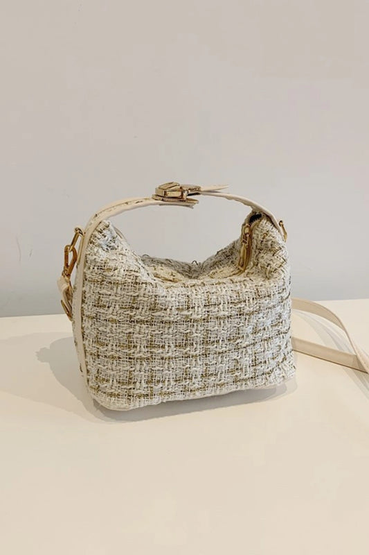 Elegant Tweed Shoulder Bags Ivory One Size