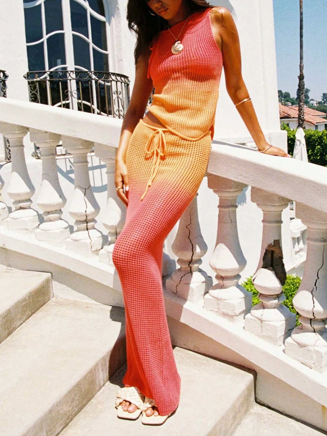 Adorable Gradient Orange Set with Tied Eyelet Details