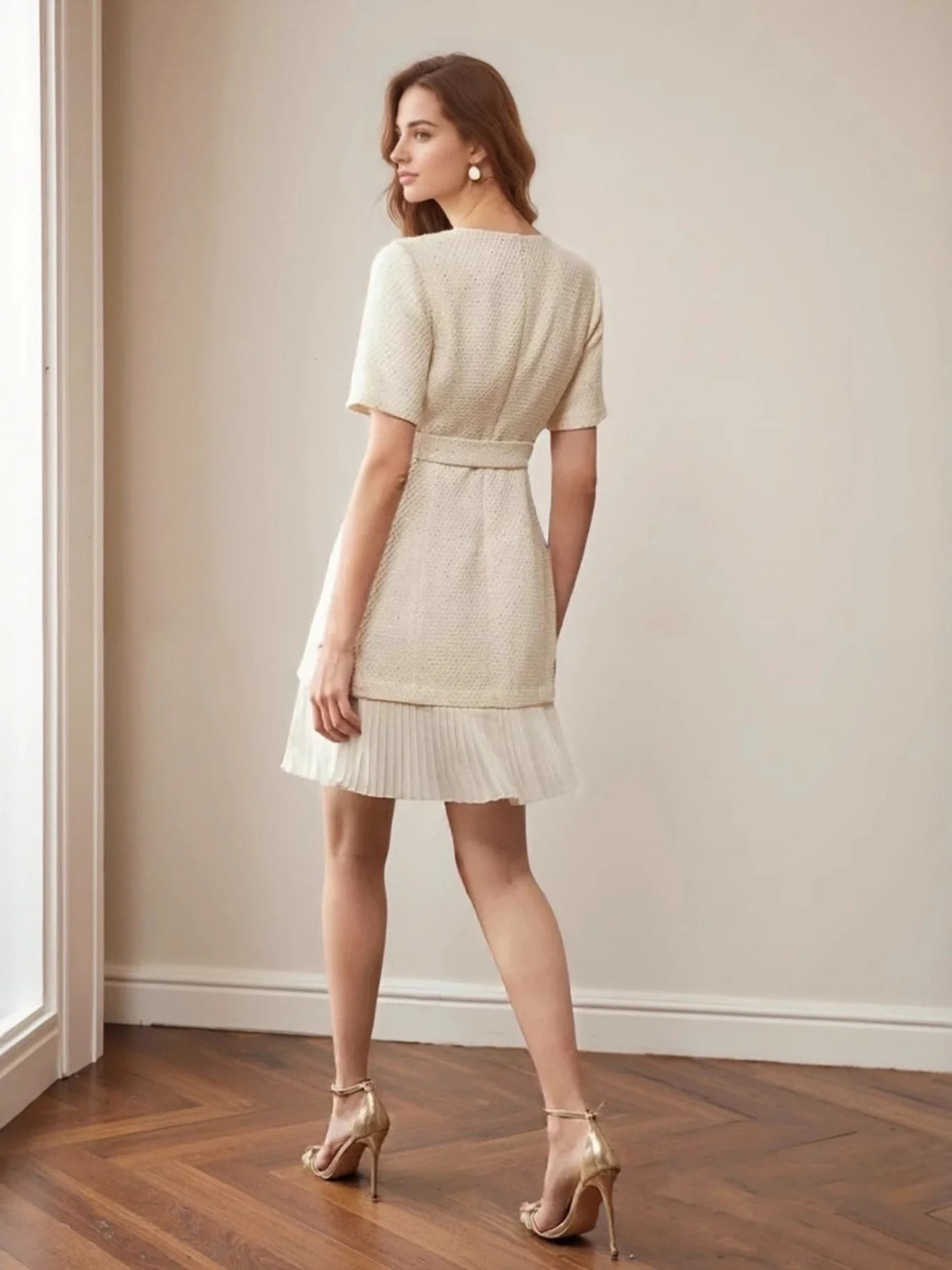 Elegant Ivory Pleated Dress