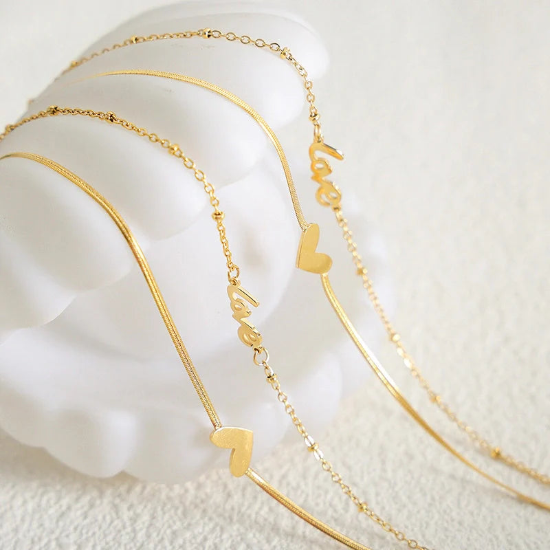 Gold exquisite and fashionable heart with LOVE double-layer design anklet