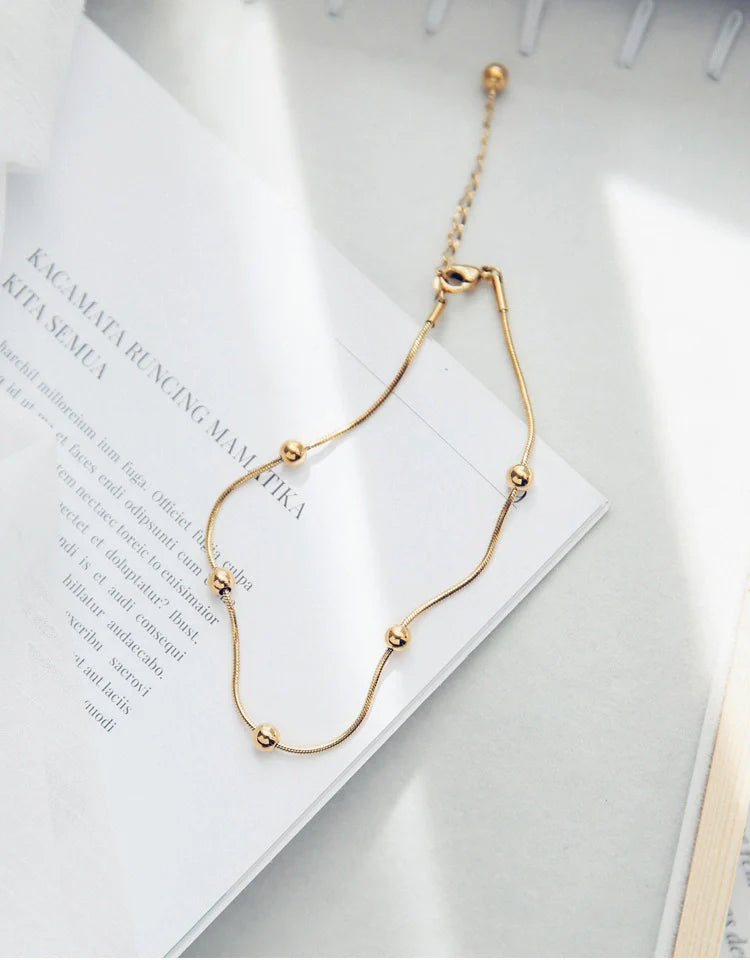 Gold Exquisite Light Luxury Style Gold Beaded Design Versatile Anklet