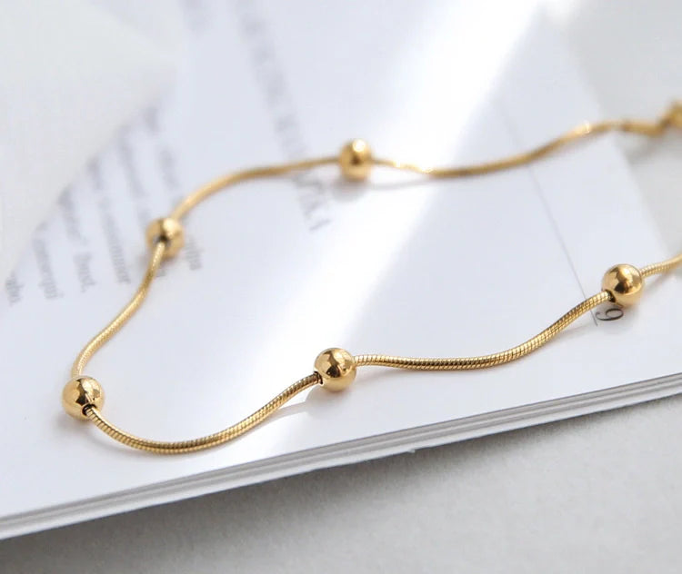 Gold Exquisite Light Luxury Style Gold Beaded Design Versatile Anklet