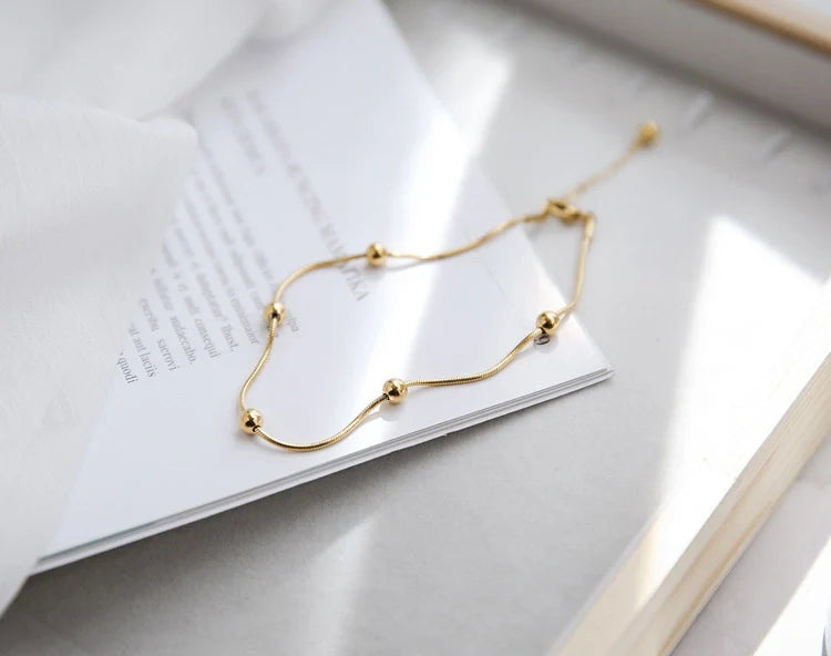 Gold Exquisite Light Luxury Style Gold Beaded Design Versatile Anklet