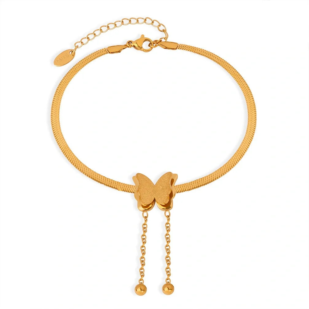Gold exquisite and noble butterfly design beach style anklet