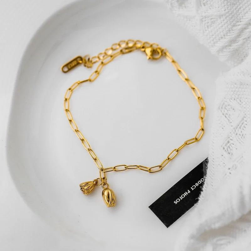 Gold exquisite and noble lotus design light luxury style anklet