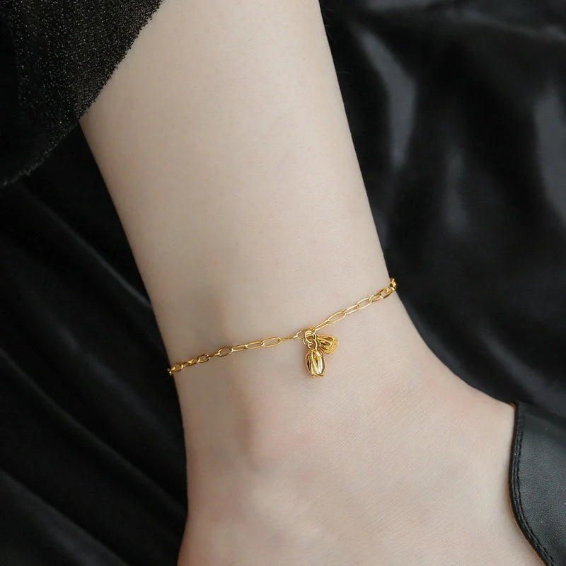 Gold exquisite and noble lotus design light luxury style anklet