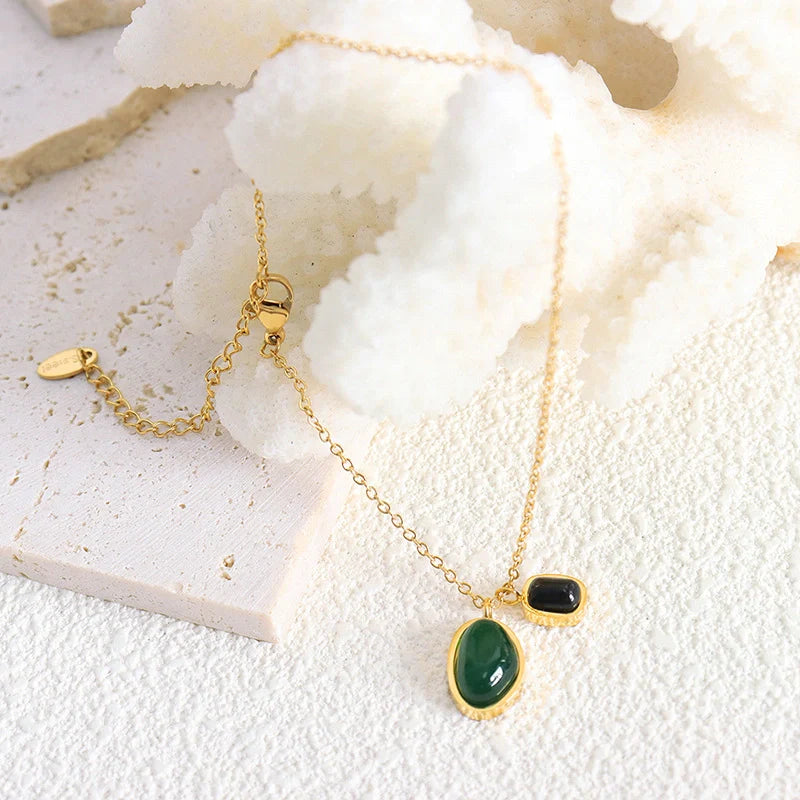 Gold retro palace style inlaid agate design anklet