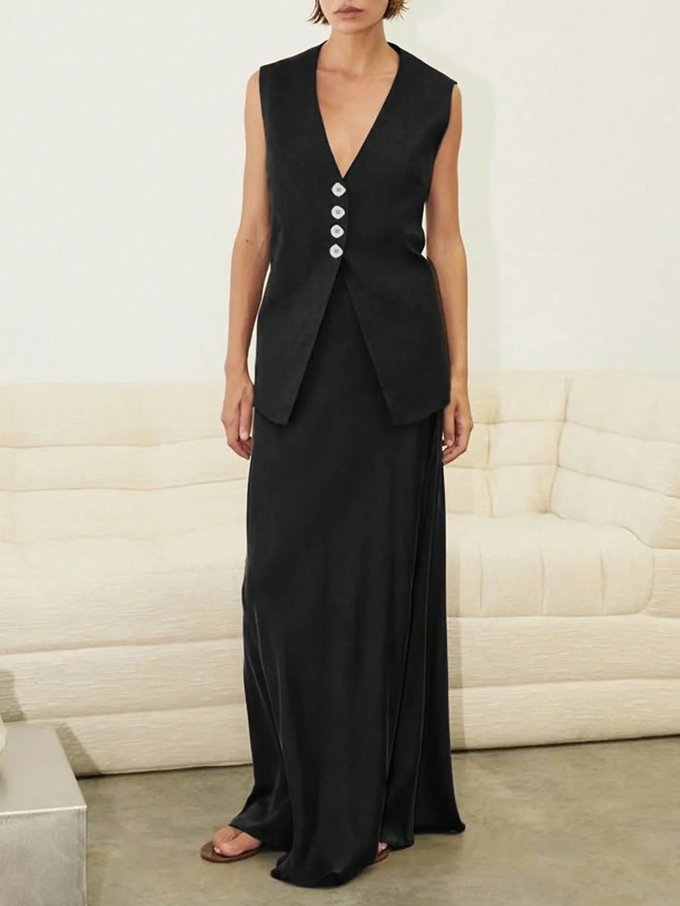 Luxurious Black Buttoned Sets