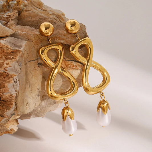 Pearl Pendant Gold Number 8 Infinity Earrings