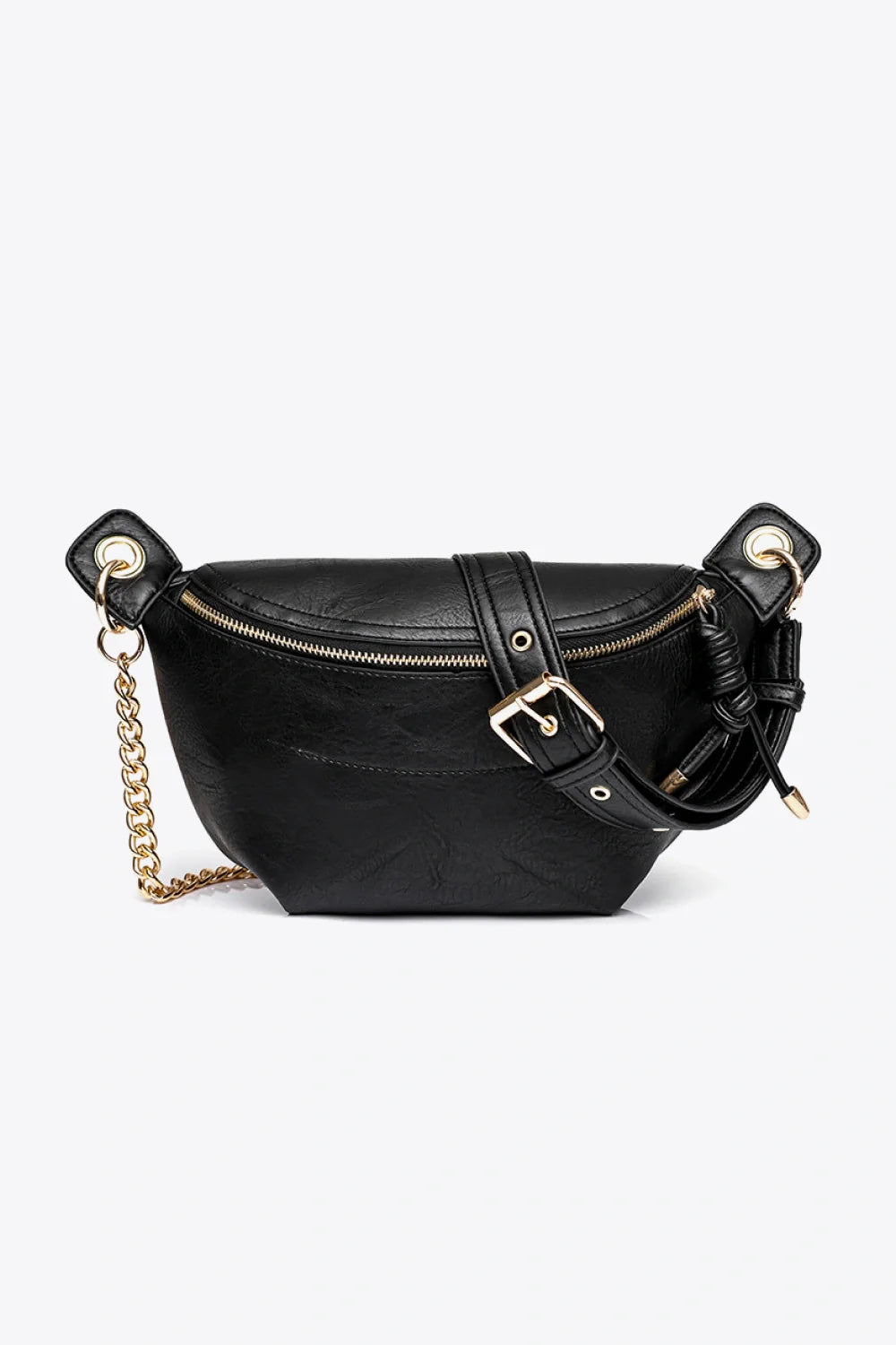 Sleek Black Leather Chain Strap Crossbody Bag