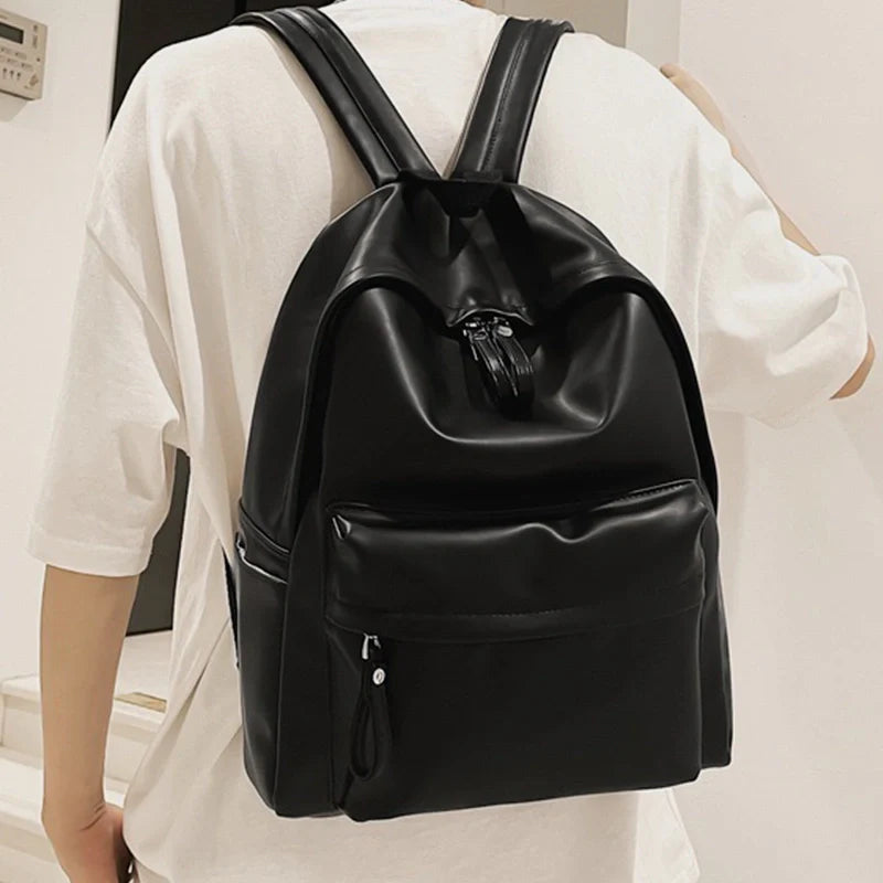 Sleek Leather Zip Backpack
