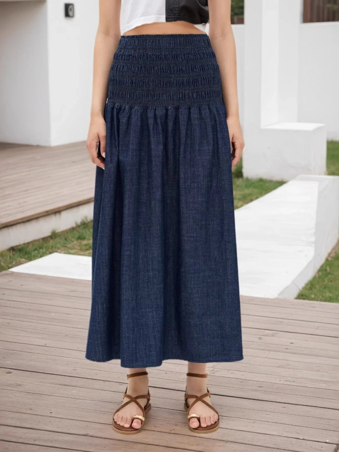 Smocked Stretch Dark Blue Skirt