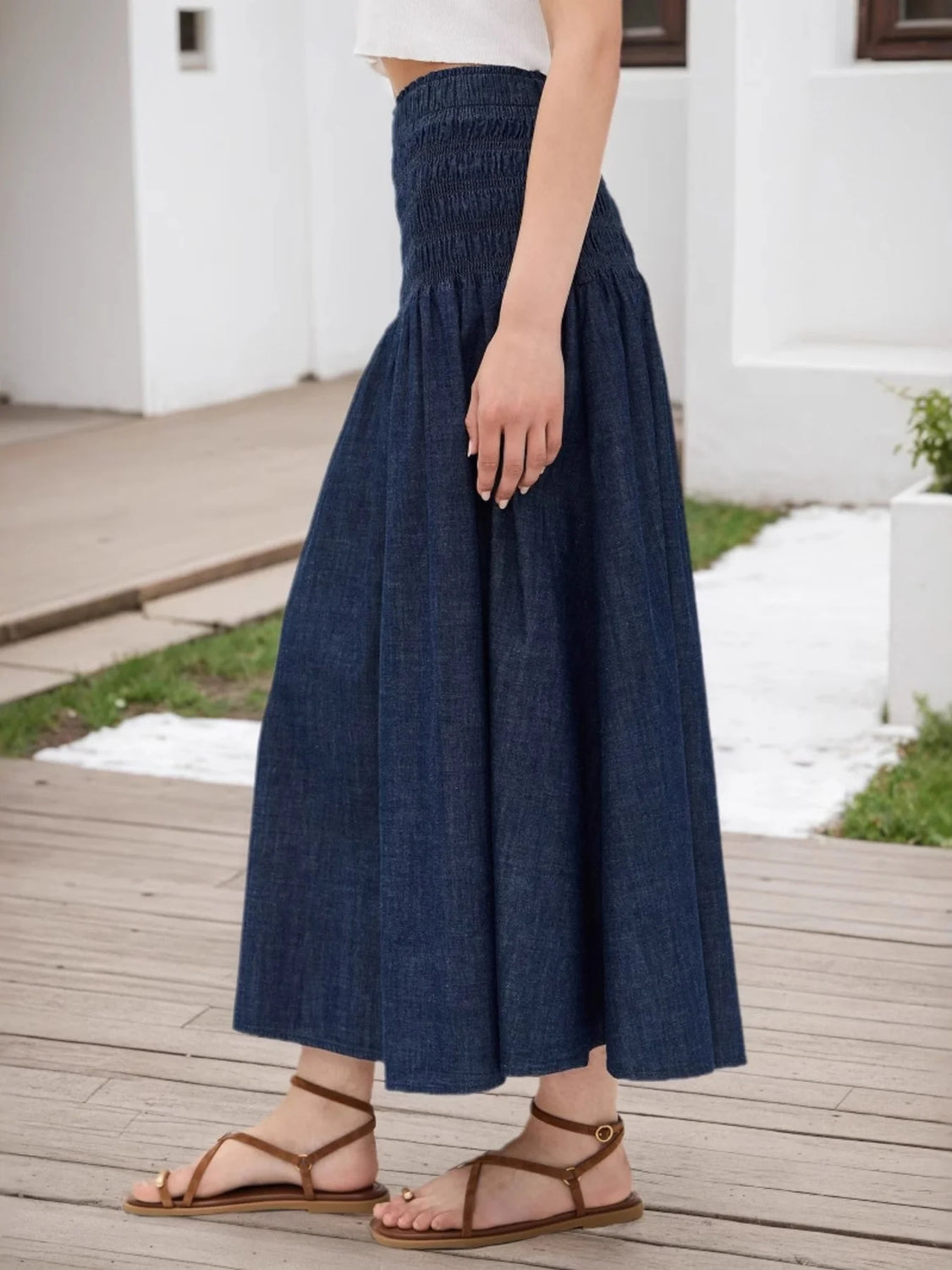 Smocked Stretch Dark Blue Skirt