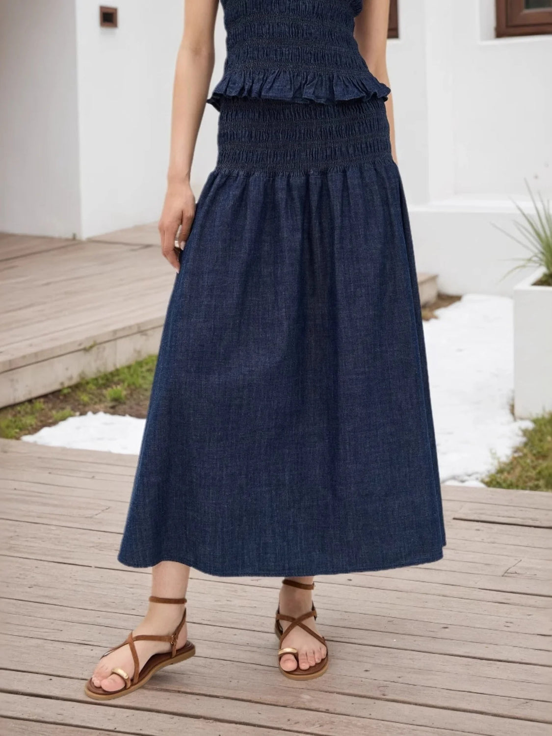 Smocked Stretch Dark Blue Skirt