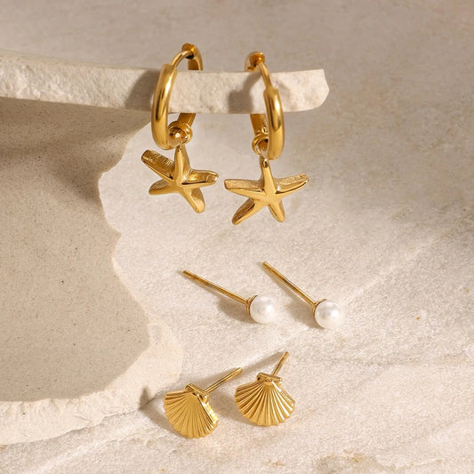 Starfish Shell Pearl Earrings