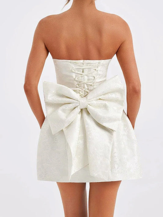 White Bow Lace-Up Dress